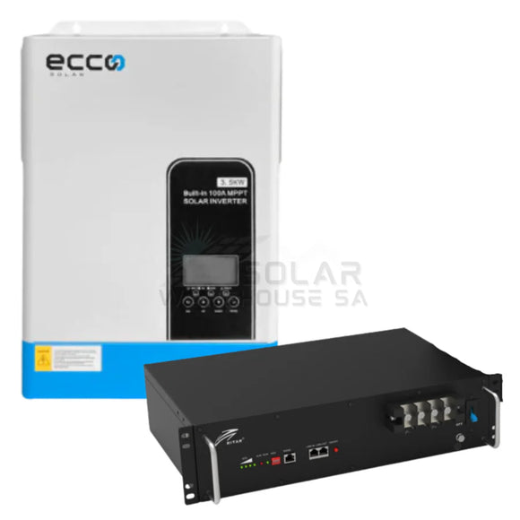 ECCO 3.5KVA MPPT 100A PURE SINE WAVE RITAR 2.56 KWH 25.6V 100AH LIFEPO4 LITHIUM BATTERY COMBO KIT