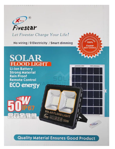 Fivestar Solar Remote Dual Led Flood Light 50W